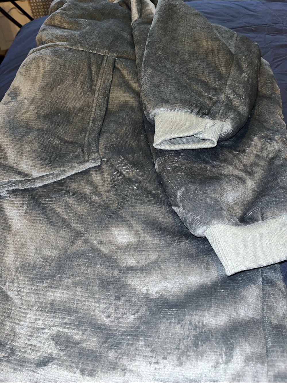 Plush Grey Velvet Hoodie Snuggie with Fleece on the inside